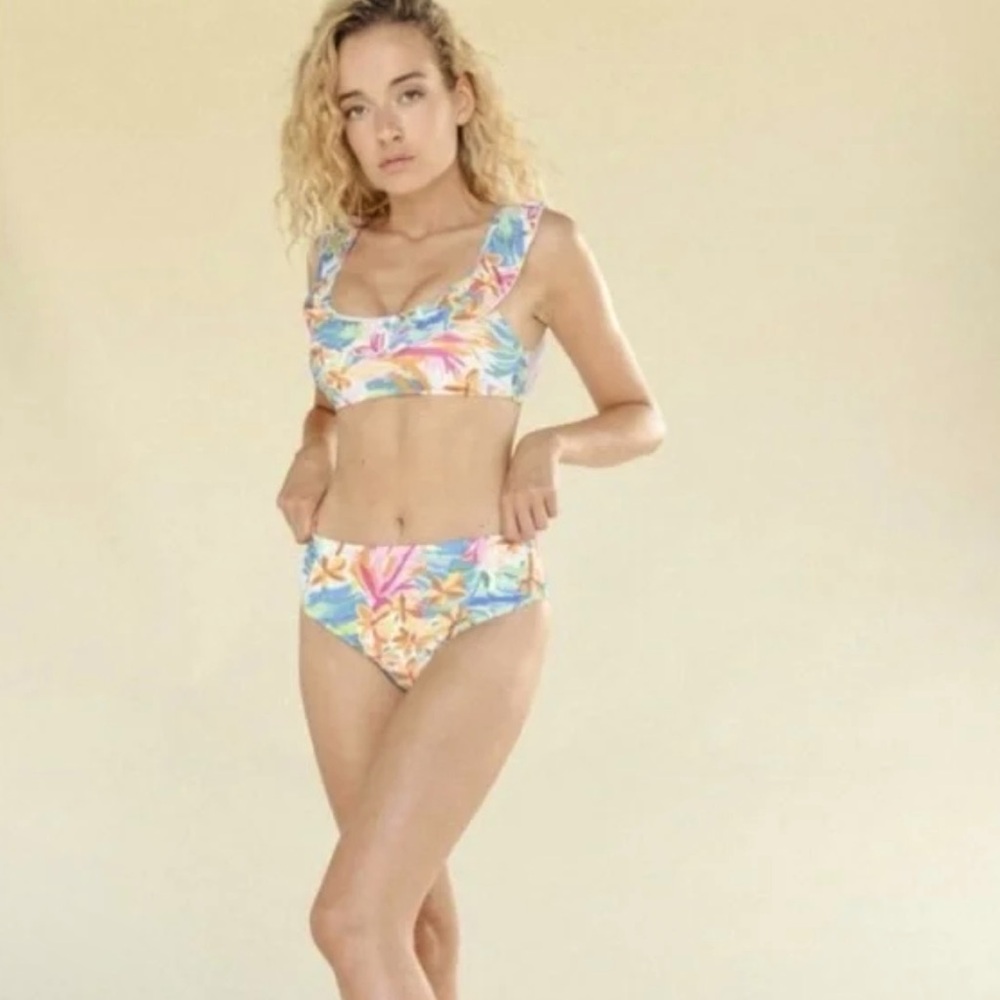 MOLLY BRAKEN Floral Print Bikini Top Size L Bottom Size M Colorful Swimsuit